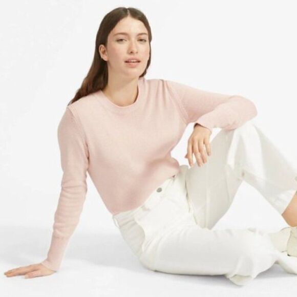 Everlane Womens Soft Cotton Crew Light Pink Knit Lightweight Sweater Sz M - Picture 2 of 9